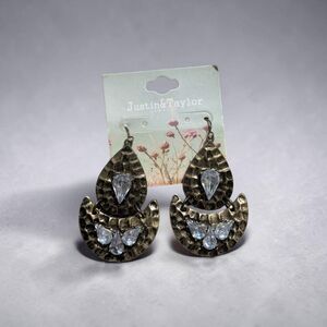 Justin & Taylor Gold Burnished Hammered Dangle Earrings, Boho Statement Jewelry